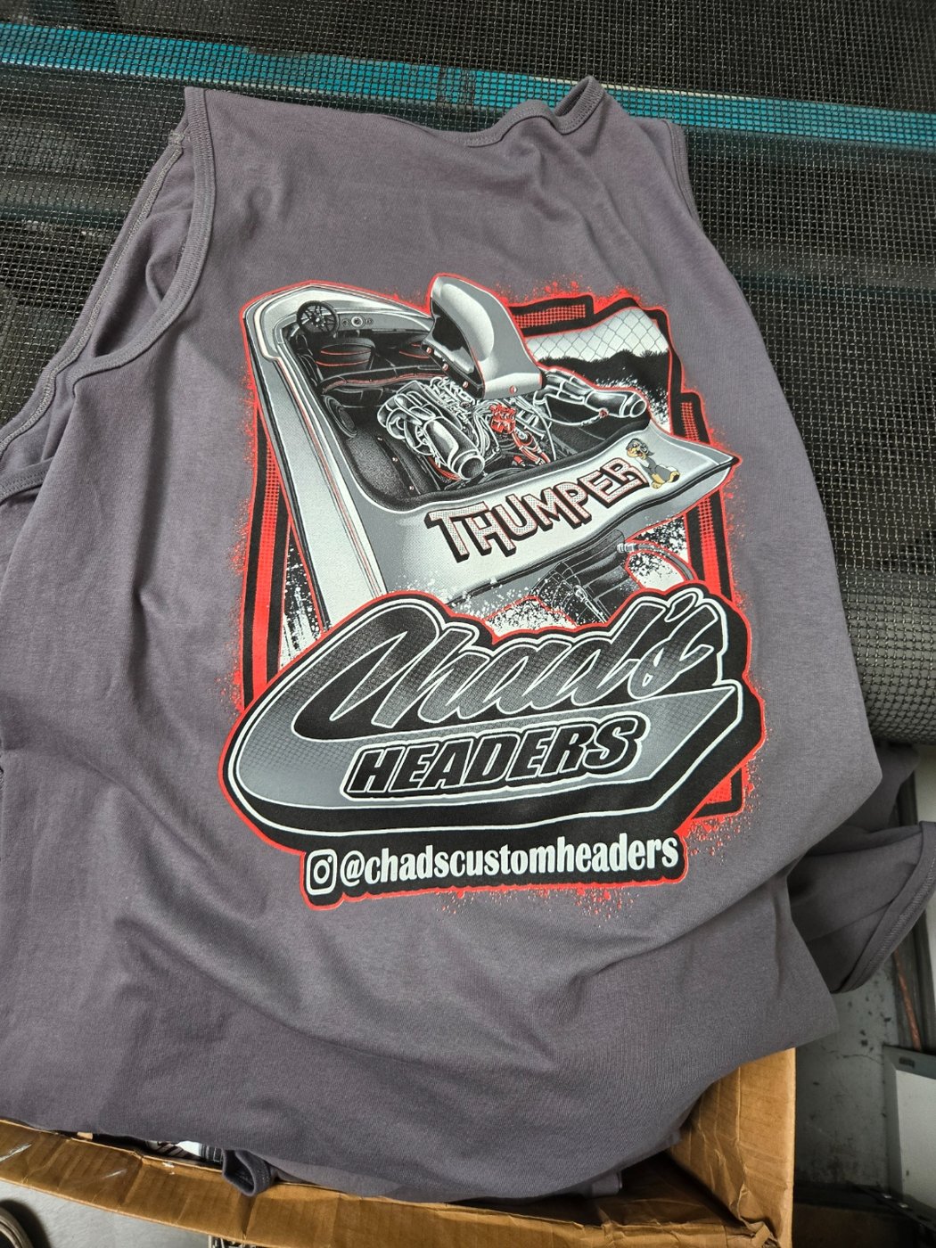 Chad's Headers custom muscle shirt — gray