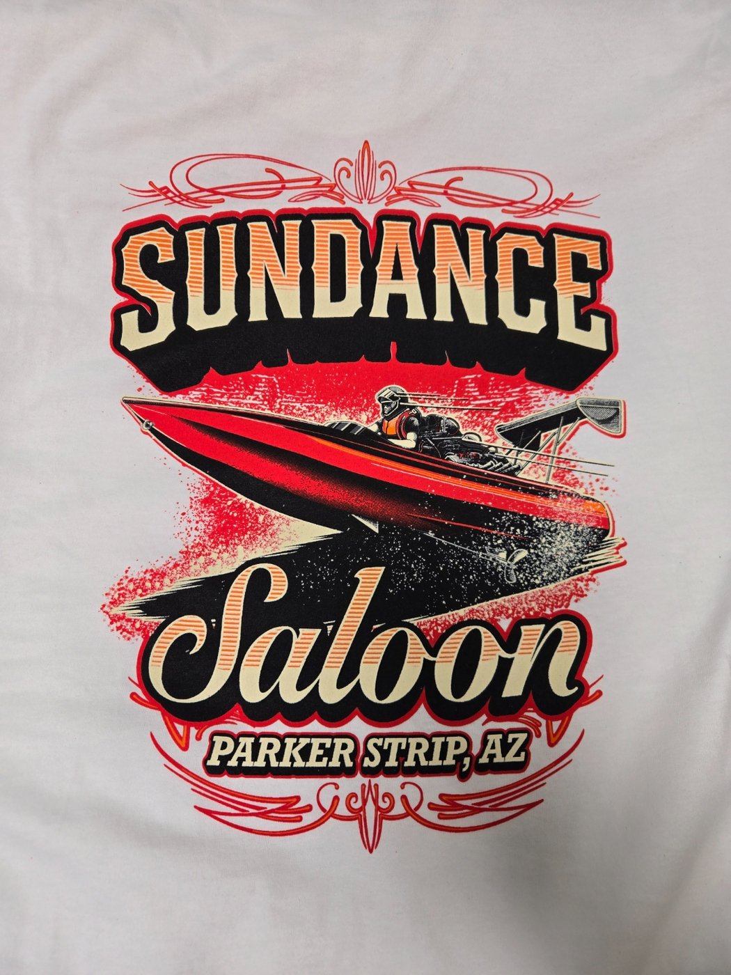 Sundance Saloon custom screen printed white t-shirt