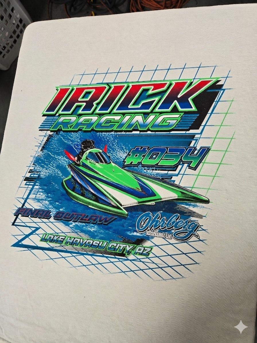 Irick Racing jet boat custom screen printed t-shirt — Russell's Print Shop