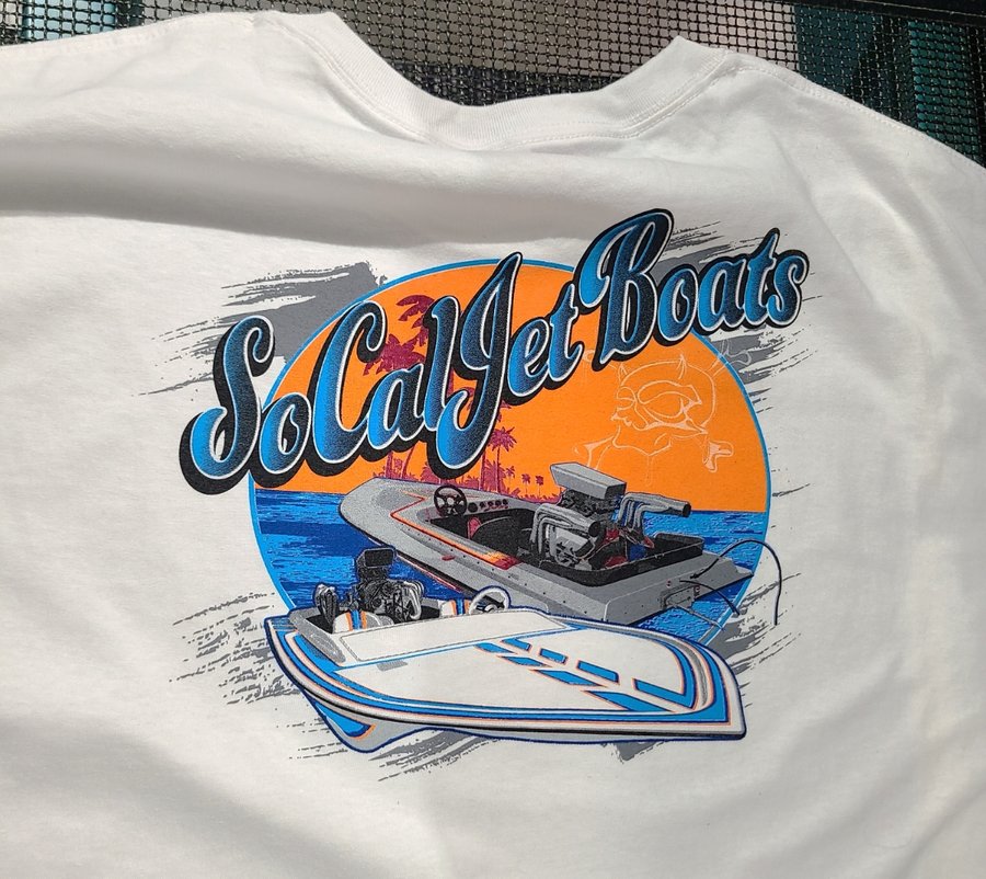 Finished custom screen printed SoCal Jet Boats t-shirt